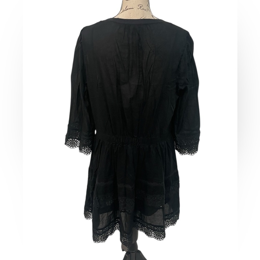 GAP Black Cotton Eyelet Tiered Mini Dress L  100% cotton - Picture 3 of 6